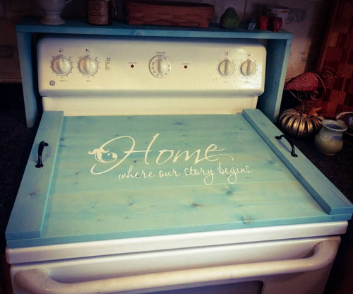 Farmhouse Stove Top Oven Cover Noodle Board, Stove Cover, Serving Tray, Sink Cover - Home Where Our Story Begins Farmhouse Decor