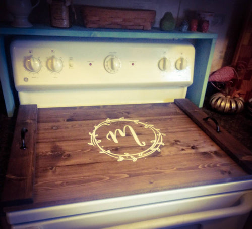 Farmhouse Stove Top Oven Cover Noodle Board, Stove Cover, Serving Tray, Sink Cover - Monogram Initial Farmhouse Decor, Asst Colors