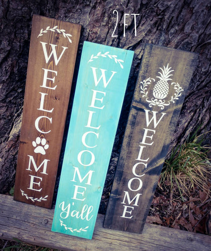 Farmhouse Welcome Sign - Wooden Rustic Decor, Front Door Porch Entryway Vertical Welcome Sign - Asst Colors