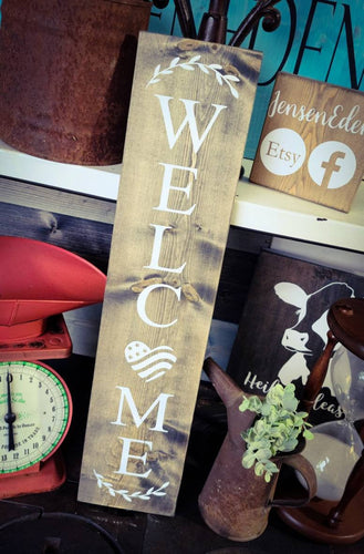 Farmhouse Welcome Sign - Wooden Rustic Flag Decor, Front Door Porch Entryway Vertical 2 Foot Welcome Sign - Asst Colors