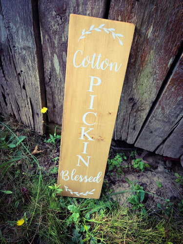 Farmhouse Cotton Pickin Blessed Welcome Sign 2/3/4/5 Feet Lengths - Wooden Rustic Decor, Front Door Porch Entryway Sign - Asst Colors