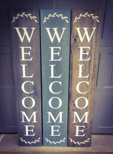 Farmhouse Welcome Sign, State Sign 2/3/4/5 Feet Lengths - Wooden Rustic Decor, Front Door Porch Entryway Vertical Welcome Sign - Asst Colors