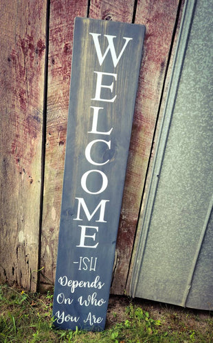 Farmhouse Welcome Welcome-Ish Sign 2/3/4/5 Feet Lengths - Wooden Rustic Decor, Front Door Porch Entryway Vertical Welcome Sign - Asst Colors