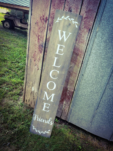 Farmhouse Welcome Friends Sign, 2/3/4/5 Feet Lengths - Wooden Rustic Decor, Front Door Porch Entryway Vertical Welcome Sign