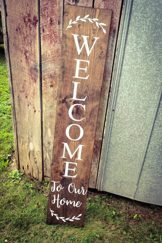 Farmhouse Welcome To Our Home Sign 2/3/4/5 Feet Lengths - Wooden Rustic Decor, Front Door Porch Entryway Vertical Welcome Sign - Asst Colors