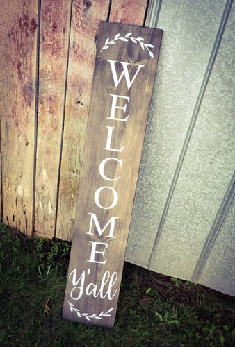 Farmhouse Welcome Y'all Sign 2/3/4/5 Feet Lengths - Wooden Rustic Decor, Front Door Porch Entryway Vertical Welcome Sign - Asst Colors