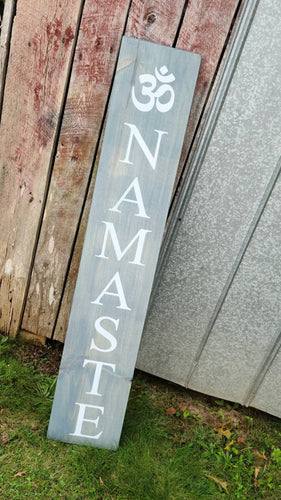 Farmhouse Namaste OM Welcome Sign 2/3/4/5 Feet Lengths - Wooden Rustic Decor, Front Door Porch Entryway Vertical Welcome Sign - Asst Colors