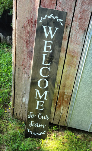 Farmhouse Welcome To Our Farm Sign 2/3/4/5 Feet Lengths - Wooden Rustic Decor, Front Door Porch Entryway Vertical Welcome Sign - Asst Colors