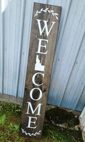 Farmhouse Welcome Sign, Idaho State Sign 2/3/4/5 Feet Lengths - Wooden Rustic Decor, Front Door Porch Entryway Vertical Sign - Asst Colors