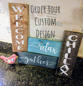 Farmhouse Sign Decor Custom - Wooden Farmhouse Rustic Decor, Asst Colors, Gather, Welcome, Thankful, Blessed