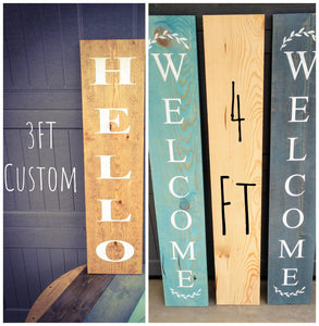 Farmhouse Welcome Hello Spring Summer Fall Custom Sign - Wooden Rustic Decor, Front Door Porch Entryway Vertical Sign - Asst Colors