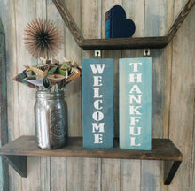 Load image into Gallery viewer, Farmhouse Sign Decor Custom - Wooden Farmhouse Rustic Decor, Asst Colors, Gather, Welcome, Thankful, Blessed
