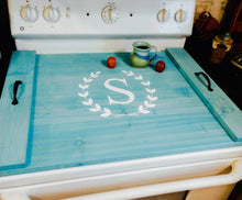 Load image into Gallery viewer, Farmhouse Stove Top Oven Cover Noodle Board, Stove Cover, Serving Tray, Sink Cover - Monogram Initial Farmhouse Decor, Asst Colors
