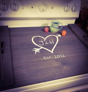 Farmhouse Stove Top Oven Cover Noodle Board, Stove Cover, Serving Tray, Sink Cover - Tree Heart Couple Farmhouse Decor, Asst Colors