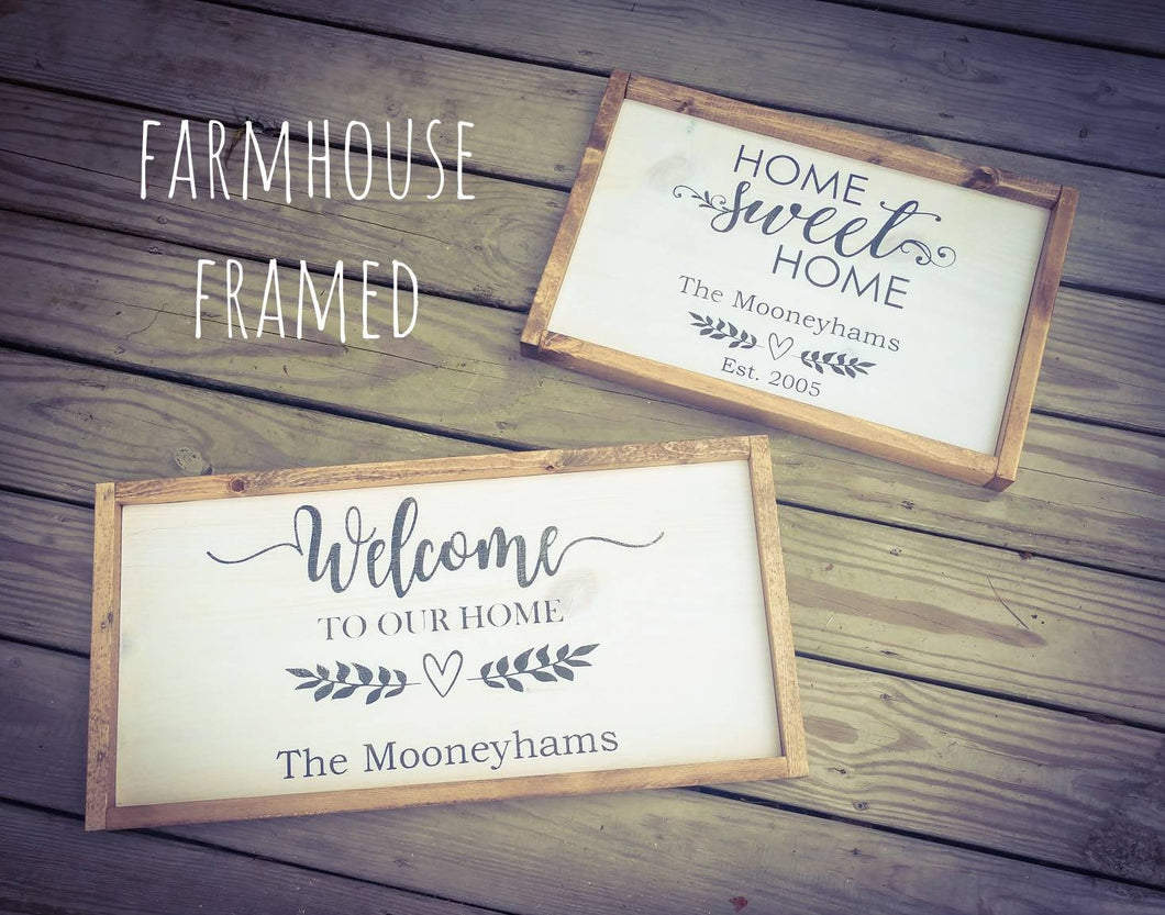 Farmhouse Welcome To Our Home Personalized Wood Frame Sign - Farmhouse Distressed Decor, Family Name Welcome Sign, Farmhouse Wall Home Decor