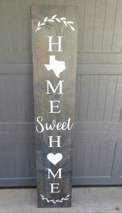 Farmhouse Welcome Home Sweet Home Custom State Sign 5 Feet Tall - Wooden Rustic Decor, Front Door Porch Entryway Vertical Sign - Asst Colors