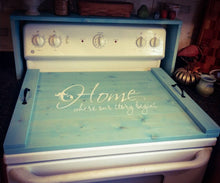 Load image into Gallery viewer, Farmhouse Stove Top Oven Cover Noodle Board, Stove Cover, Serving Tray, Sink Cover - Home Where Our Story Begins Farmhouse Decor
