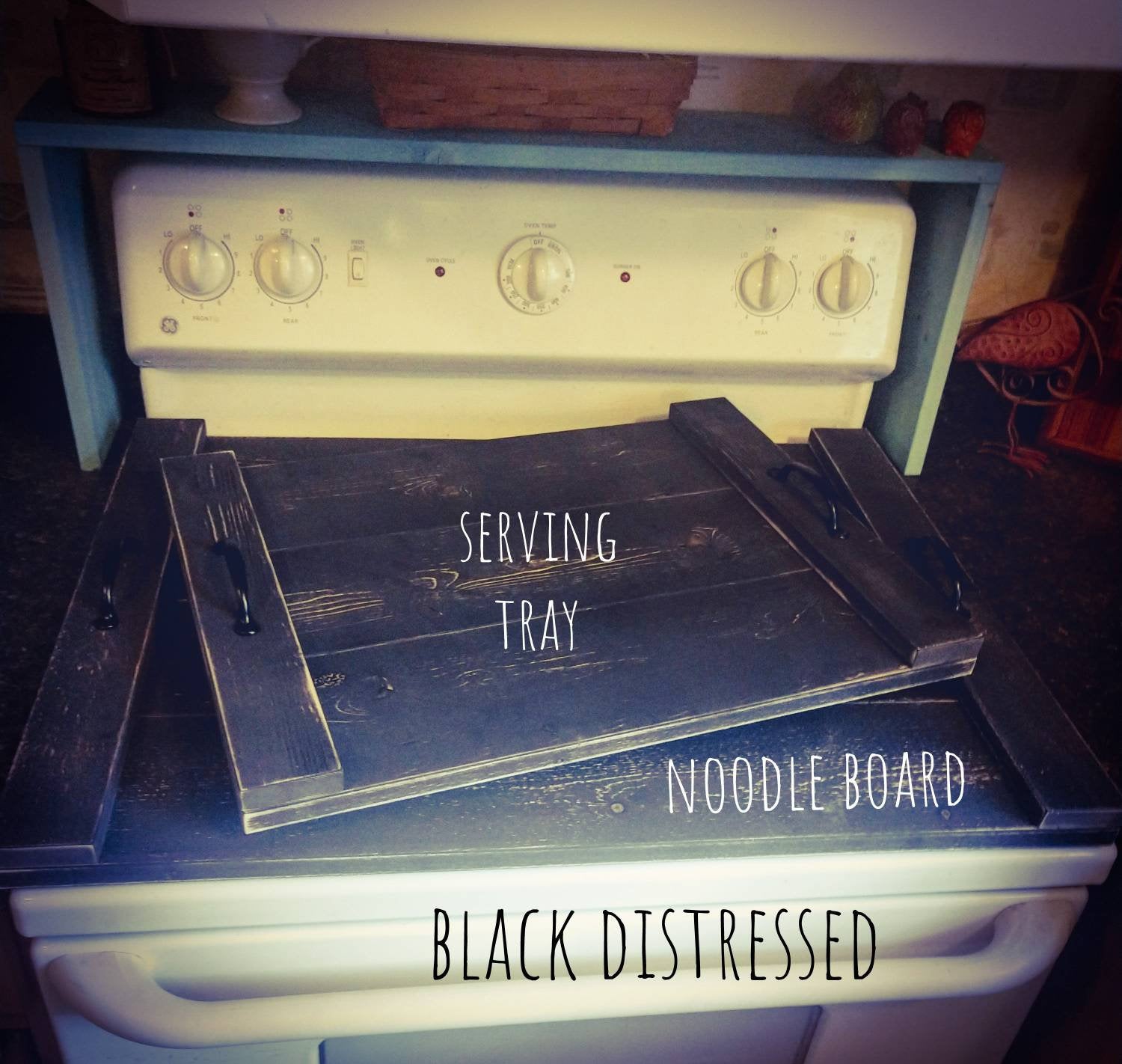 Distressed Black Stove Top Cover