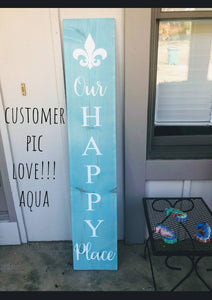 Farmhouse Our Happy Place Welcome Sign 5 Feet Tall, Asst Sizes - Fleur De Lis Decor, Front Door Porch Entryway Vertical Sign - Asst Colors