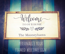 Load image into Gallery viewer, Farmhouse Welcome To Our Home Personalized Wood Frame Sign - Farmhouse Distressed Decor, Family Name Welcome Sign, Farmhouse Wall Home Decor
