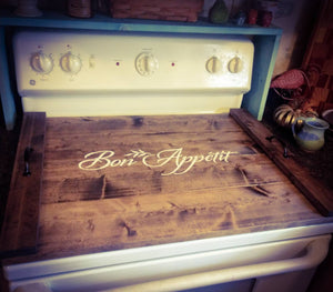 Farmhouse Stove Top Oven Cover Noodle Board, Stove Cover, Serving Tray, Sink Cover - Bon Appetit Rustic Farmhouse Decor, Asst Colors