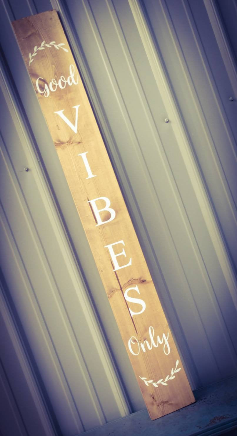 Farmhouse Good Vibes Only Welcome Sign - Wooden Rustic Decor, Front Door Porch Entryway Vertical Welcome Sign - Asst Colors