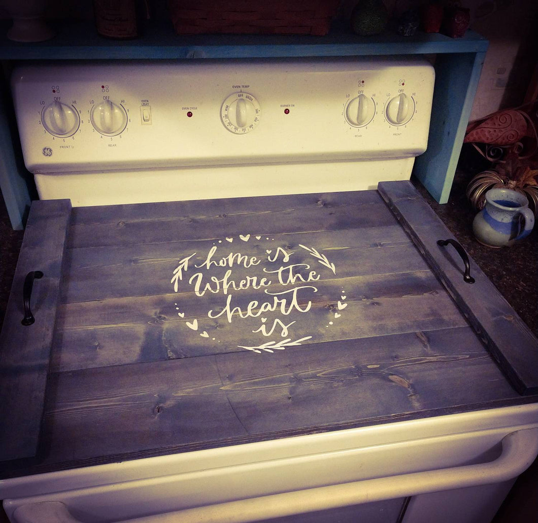 Farmhouse Stove Top Oven Cover Noodle Board, Stove Cover, Serving Tray, Sink Cover - Farmhouse Home Is Where The Heart Is Decor