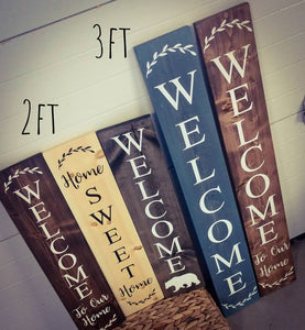 Farmhouse Welcome Sign 2/3/4/5 Feet - Wooden Rustic Decor, Front Door Porch Entryway Vertical Welcome Sign - Asst Colors