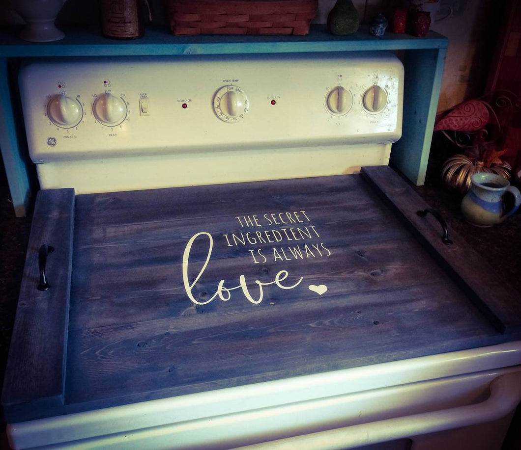 Farmhouse Stove Top Oven Cover Noodle Board, Stove Cover, Serving Tray, Sink Cover - Secret Ingredient Is Love Farmhouse Decor, Asst Colors