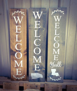 Farmhouse Welcome Sign - Wooden Rustic Decor, Front Door Porch Entryway Vertical Welcome Sign - Asst Colors