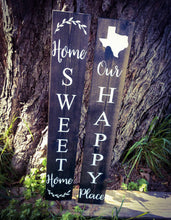 Load image into Gallery viewer, Farmhouse Our Happy Place Welcome Sign 5 Feet Tall, Asst Sizes - Fleur De Lis Decor, Front Door Porch Entryway Vertical Sign - Asst Colors
