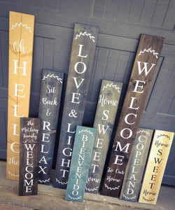 Farmhouse Welcome Sign 2/3/4/5 Feet Lengths - Wooden Rustic Decor, Front Door Porch Entryway Vertical Welcome Sign - Asst Colors