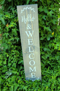 Farmhouse Hello & Welcome Sign 2/3/4/5 Feet Lengths - Wooden Rustic Decor, Front Door Porch Entryway Sign - Asst Colors