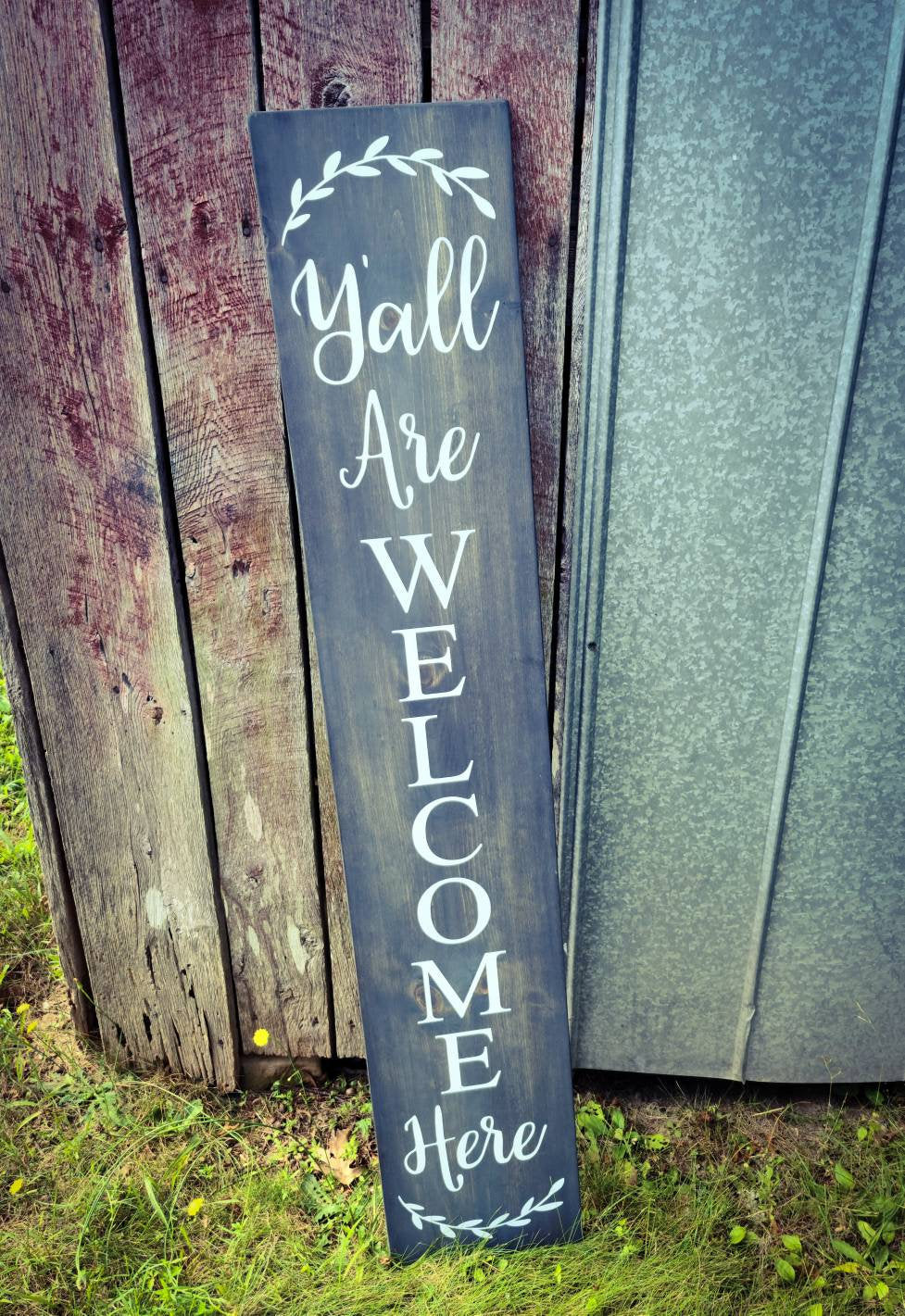 Farmhouse Welcome Sign - Wooden Rustic Decor, Door Porch Entryway Vertical Welcome Sign, Y'all Are Welcome Here Sign, Asst Sizes