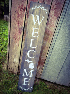 Farmhouse Welcome Sign, State Sign 2/3/4/5 Feet Lengths - Wooden Rustic Decor, Front Door Porch Entryway Vertical Welcome Sign - Asst Colors