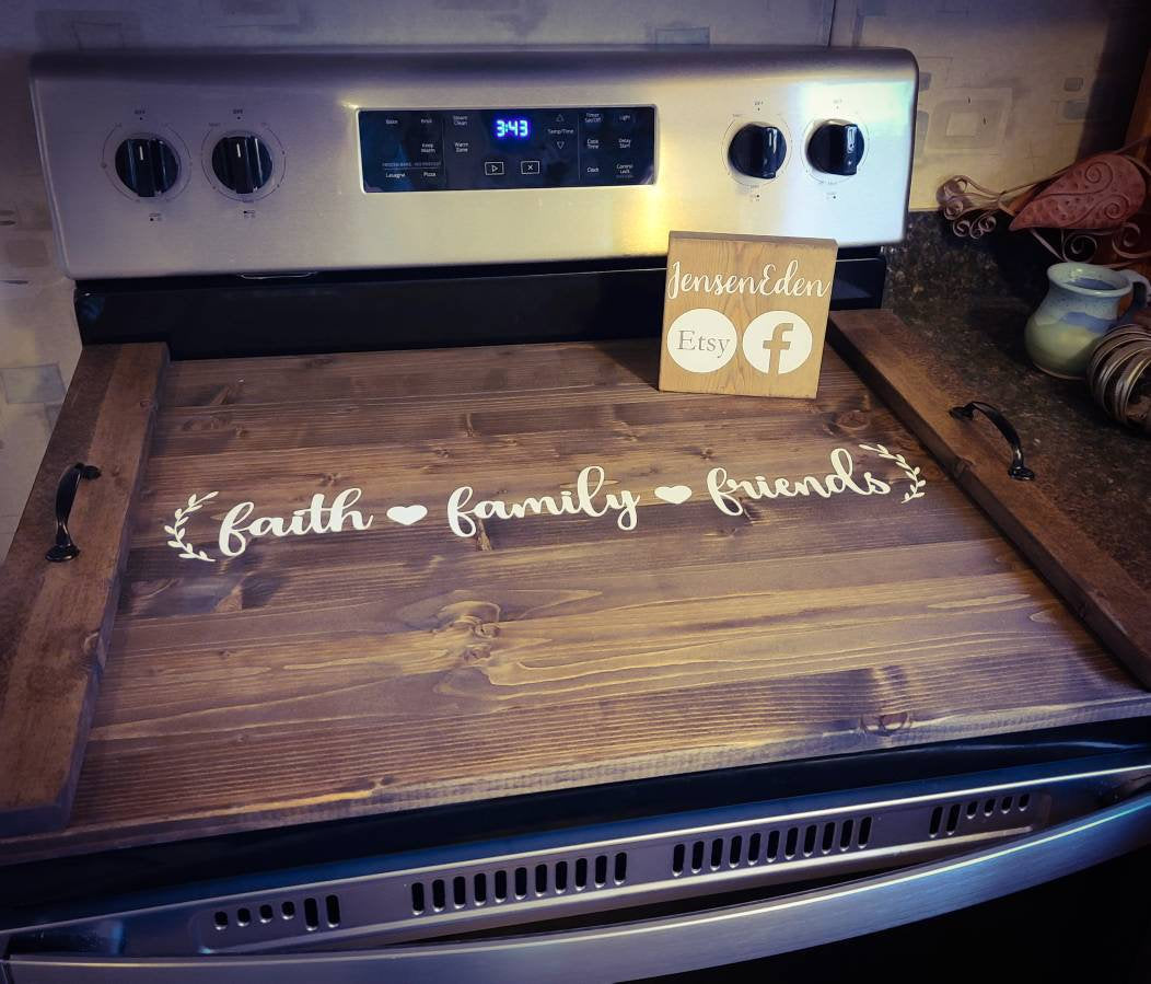 Farmhouse Stove Top Oven Cover Noodle Board, Stove Cover, Serving Tray, Sink Cover - Faith Family Friends Farmhouse Decor