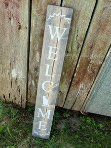 Farmhouse Welcome Sign 2/3/4/5 Feet Lengths - Cat Decor, Wooden Rustic Decor, Front Door Porch Entryway Vertical Sign - Asst Colors