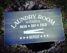 Load image into Gallery viewer, Laundry Sign - Laundry Room Decor, Laundry Company, Wash Dry Fold Repeat - Assorted Colors
