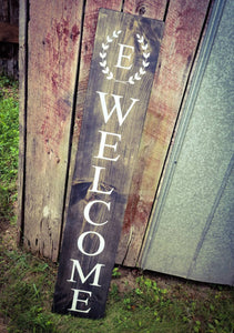 Farmhouse Monogram Welcome Sign 2/3/4/5 Feet Lengths - Wooden Rustic Decor, Front Door Porch Entryway Vertical Welcome Sign - Asst Colors