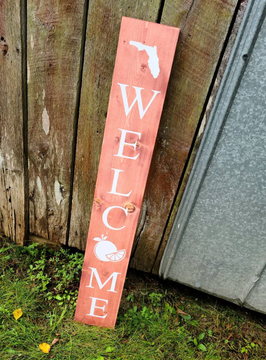 Farmhouse Welcome Sign, State Sign 2/3/4/5 Feet Lengths - Wooden Rustic Decor, Front Door Porch Entryway Vertical Welcome Sign - Asst Colors