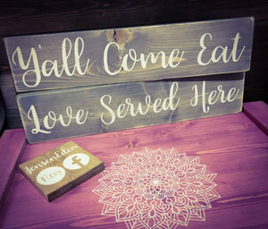 Farmhouse Sign - 2 Foot Wooden Rustic Decor, Kitchen Sign, Love Served Here, Y&#39;all Come Eat - Asst Colors