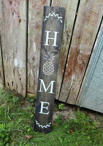 Farmhouse Welcome Greetings Pineapple Sign - HOME Wooden Rustic Decor, Front Door Porch Entryway Vertical Welcome Sign - Asst Colors