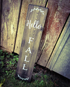 Farmhouse Welcome Sign, Autumn Hello Fall Sign 2/3/4/5 Feet Lengths - Wooden Rustic Decor, Front Door Porch Entryway Vertical Sign