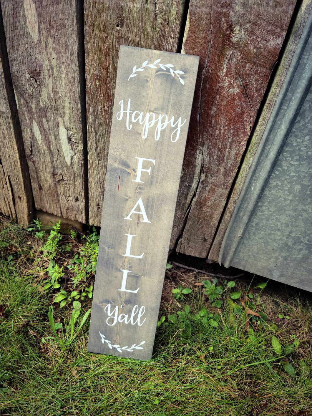 Farmhouse Welcome Sign, Autumn Happy Fall Y'all Sign 2/3/4/5 Feet Lengths - Wooden Rustic Decor, Front Door Porch Entryway Vertical Sign