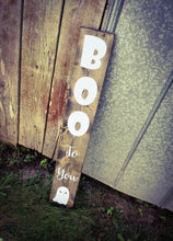 Load image into Gallery viewer, Farmhouse Welcome Sign, Halloween Boo To You Ghost Sign 2/3/4/5 Feet Lengths - Wooden Rustic Decor, Front Door Porch Entryway Vertical Sign
