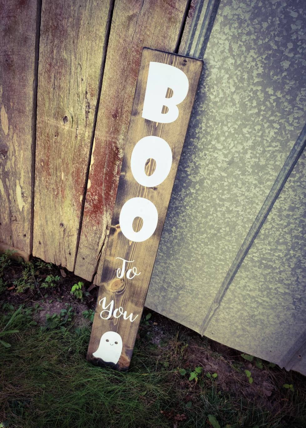 Farmhouse Welcome Sign, Halloween Boo To You Ghost Sign 2/3/4/5 Feet Lengths - Wooden Rustic Decor, Front Door Porch Entryway Vertical Sign