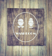 Load image into Gallery viewer, Farmhouse Bathroom Man Woman Sign, Bathroom Decor, Washroom Sign, Rustic Bathroom Decor, Assorted Colors
