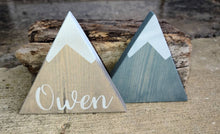 Load image into Gallery viewer, Farmhouse Mountain Shelf Sit Decor - Rustic Mountain Decor, Nursery Children&#39;s Name Decor, Personalized Sign - Asst Colors
