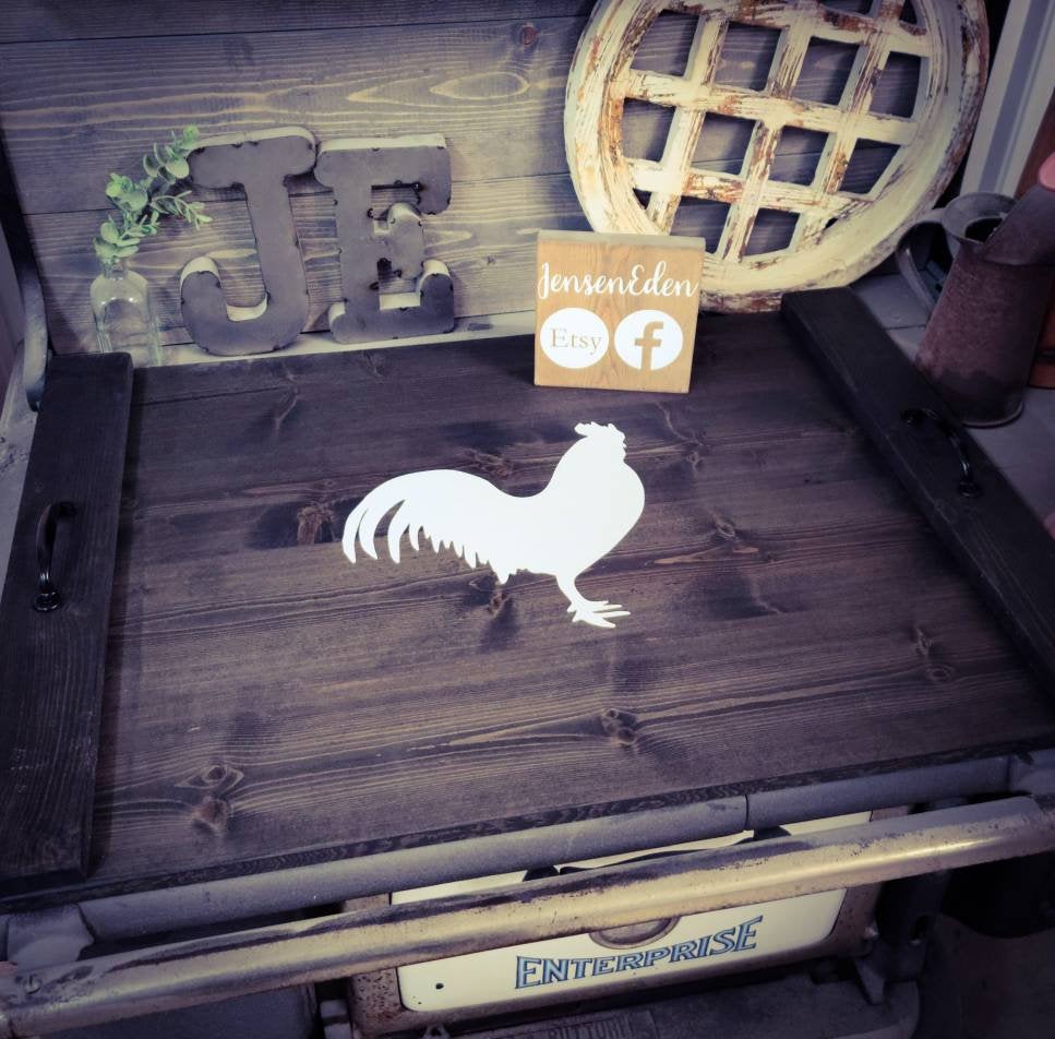 Farmhouse Stove Top Oven Cover Noodle Board, Stove Cover, Serving Tray, Sink Cover - Farmhouse Rooster Chicken Decor